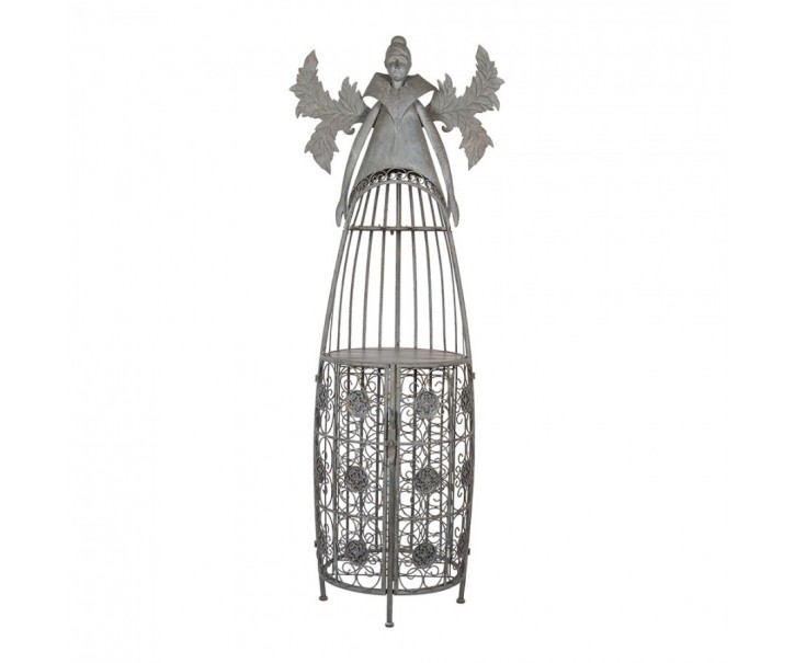 Šedá antik kovová police na víno ve tvaru anděla Wine Rack Angel - 79*62*207 cm Clayre & Eef