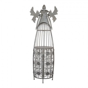 Šedá antik kovová police na víno ve tvaru anděla Wine Rack Angel - 79*62*207 cm