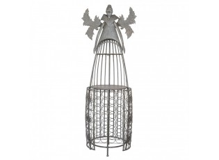 Šedá antik kovová police na víno anděl Wine Rack Angel - 79*62*207 cm