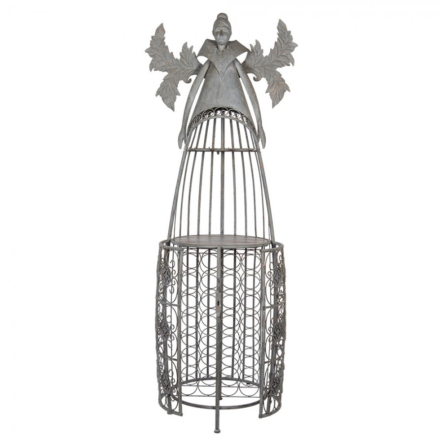 Šedá antik kovová police na víno ve tvaru anděla Wine Rack Angel - 79*62*207 cm