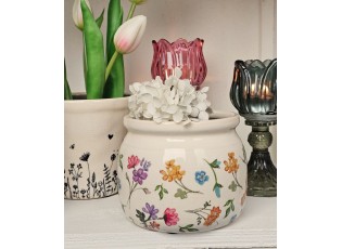 Keramický květináč s květinami Colourful Flowers S - Ø 12*10 cm