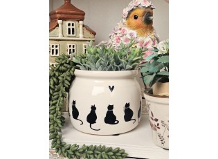 Béžový obal na květináč s kočkami a srdíčkem Dog&Cat S - Ø 12*10 cm