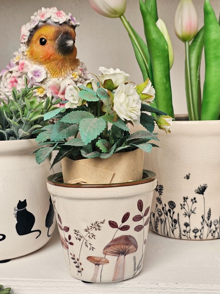 Béžový obal na květináč s houbičkami Little Forest Jewels XS - Ø 8*7 cm