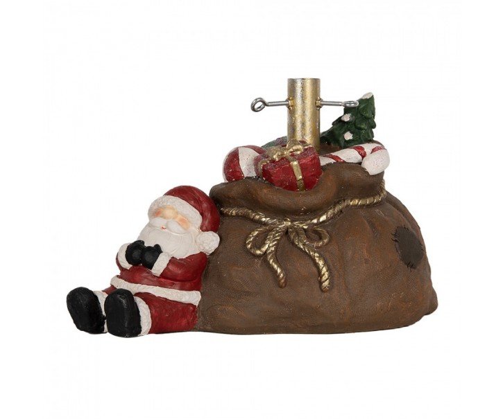 Hnědý stojan na stromek ve tvaru pytle a se Santou Christmas - 46*31*30 cm Clayre & Eef