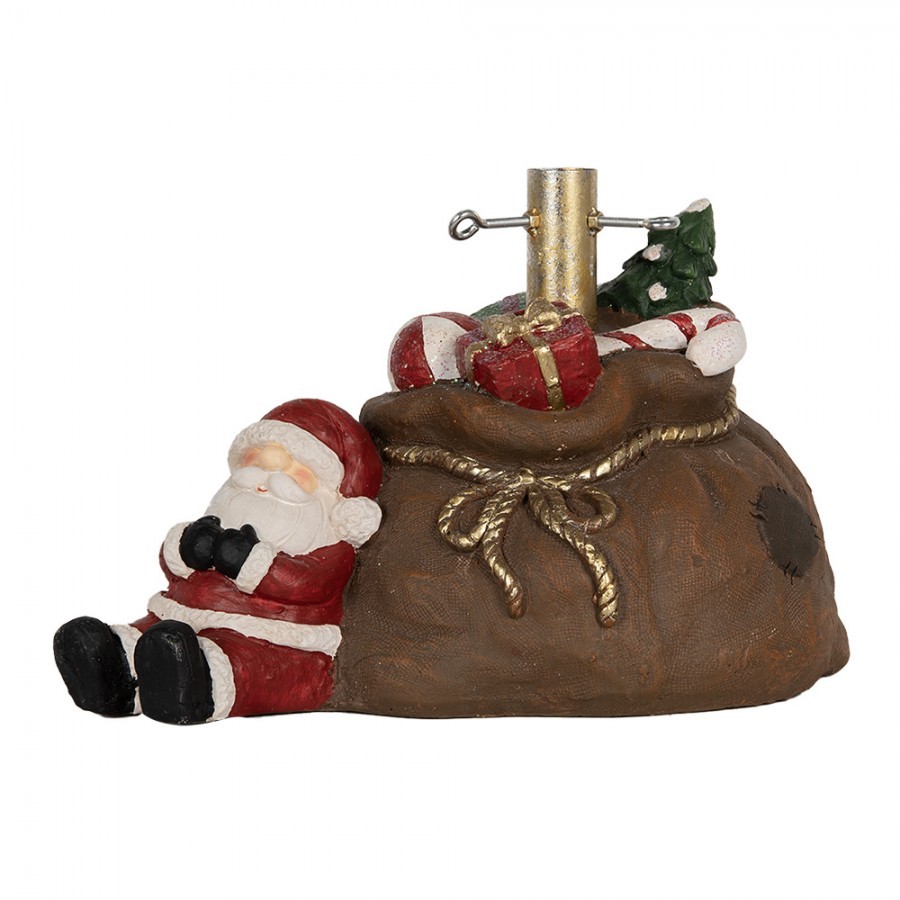 Hnědý stojan na stromek ve tvaru pytle a se Santou Christmas - 46*31*30 cm
