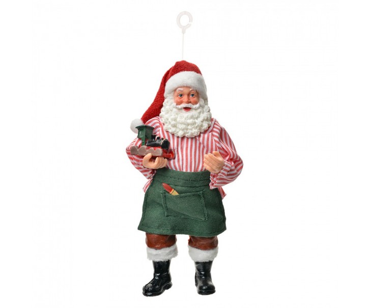 Závěsná vánoční dekorace Santa Claus držící mašinku - 9*6*17 cm Clayre & Eef