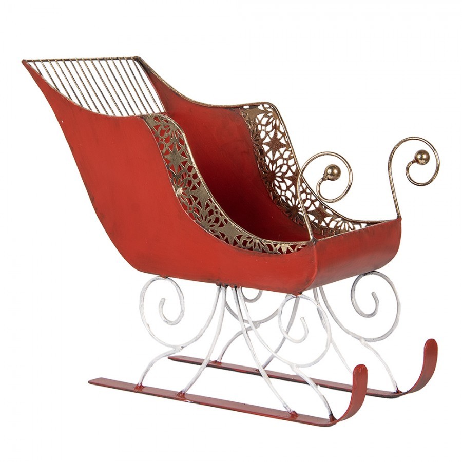 Červeno-zlaté kovové sáně Christmas Sleigh - 37*16*31 cm