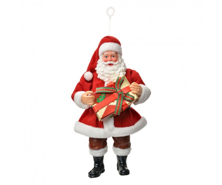 Závěsná vánoční dekorace Santa Claus držící dárek - 10*6*17 cm Clayre & Eef