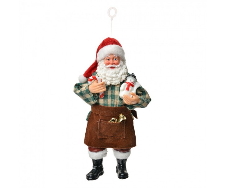 Závěsná vánoční dekorace Santa Claus držící sněhuláka - 9*6*17 cm Clayre & Eef