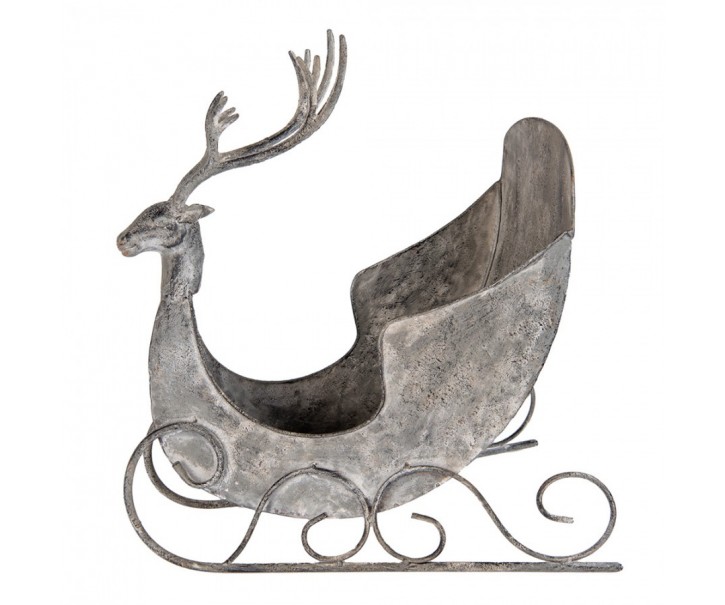 Zinková antik kovová dekorace sáně s jelenem Deer - 44*34*47 cm Clayre & Eef