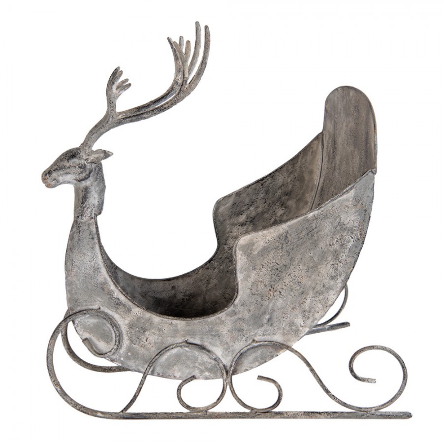 Zinková antik kovová dekorace sáně s jelenem Deer - 44*34*47 cm