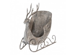 Zinková antik kovová dekorace sáně s jelenem Deer - 44*34*47 cm