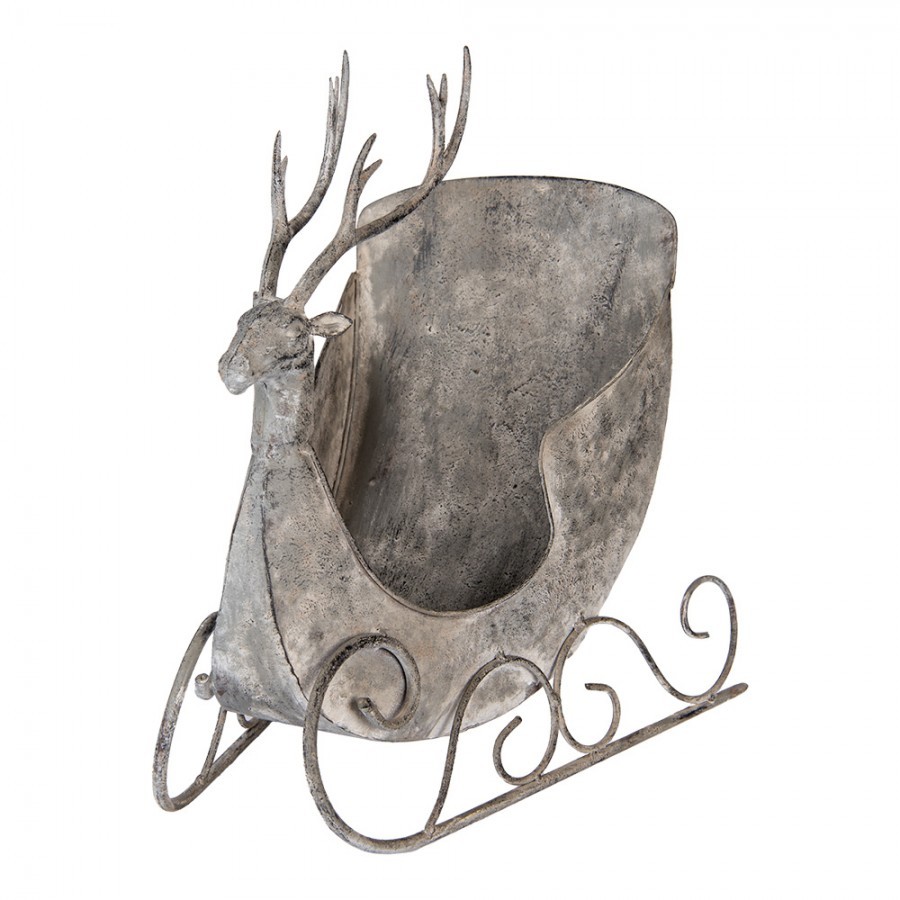 Zinková antik kovová dekorace sáně s jelenem Deer - 44*34*47 cm