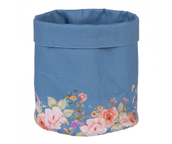 Modrý bavlněný košík na pečivo Flower & Fiesta - Ø 15*16 cm Clayre & Eef