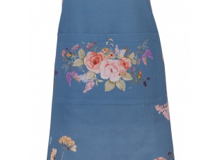 Modrá bavlněná zástěra s květy Flower & Fiesta - 70*85 cm