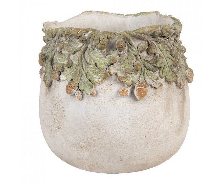 Cementový květináč s dubovými listy a žaludy Acornia M - Ø 19*17 cm Clayre & Eef