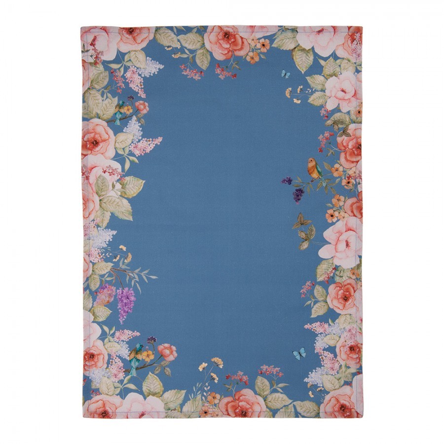 Modrá bavlněná utěrka Flower & Fiesta - 50*70 cm