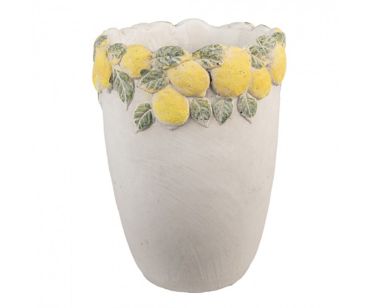 Cementový vysoký květináč lemovaný citróny Lemoni M - Ø 17*23 cm Clayre & Eef