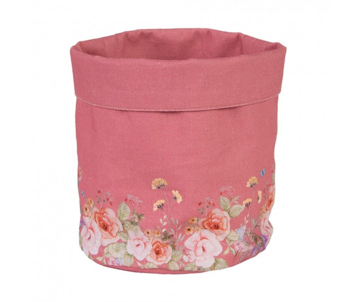 Růžový bavlněný košík na pečivo Flower & Fiesta - Ø 15*16 cm Clayre & Eef