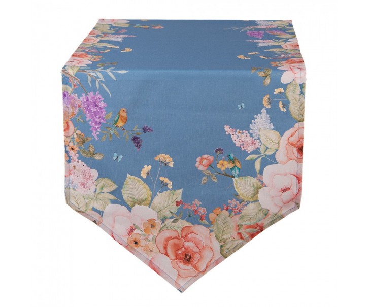 Modrý bavlněný běhoun s květy Flower & Fiesta - 50*160 cm Clayre & Eef