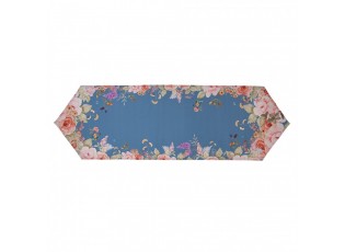 Modrý bavlněný běhoun s květy Flower & Fiesta - 50*160 cm