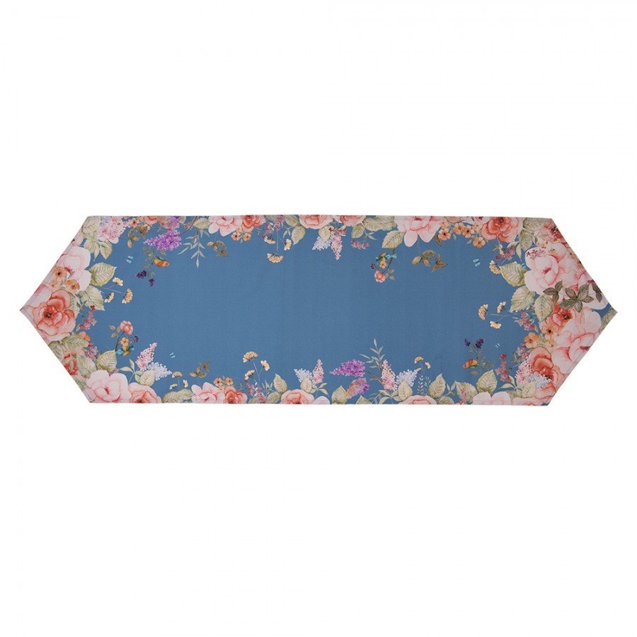 Modrý bavlněný běhoun s květy Flower & Fiesta - 50*160 cm