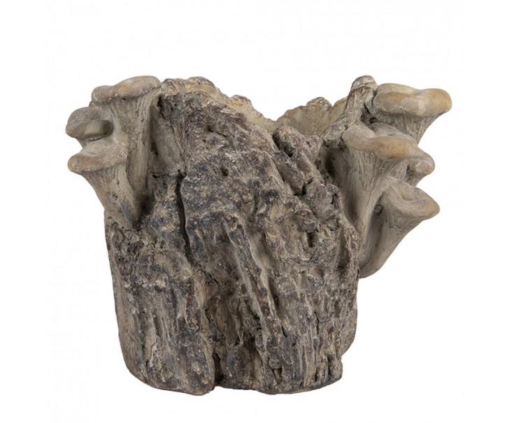 Hnědý cementový květináč kmen stromu s houbami Botanic - 19*17*16 cm Clayre & Eef
