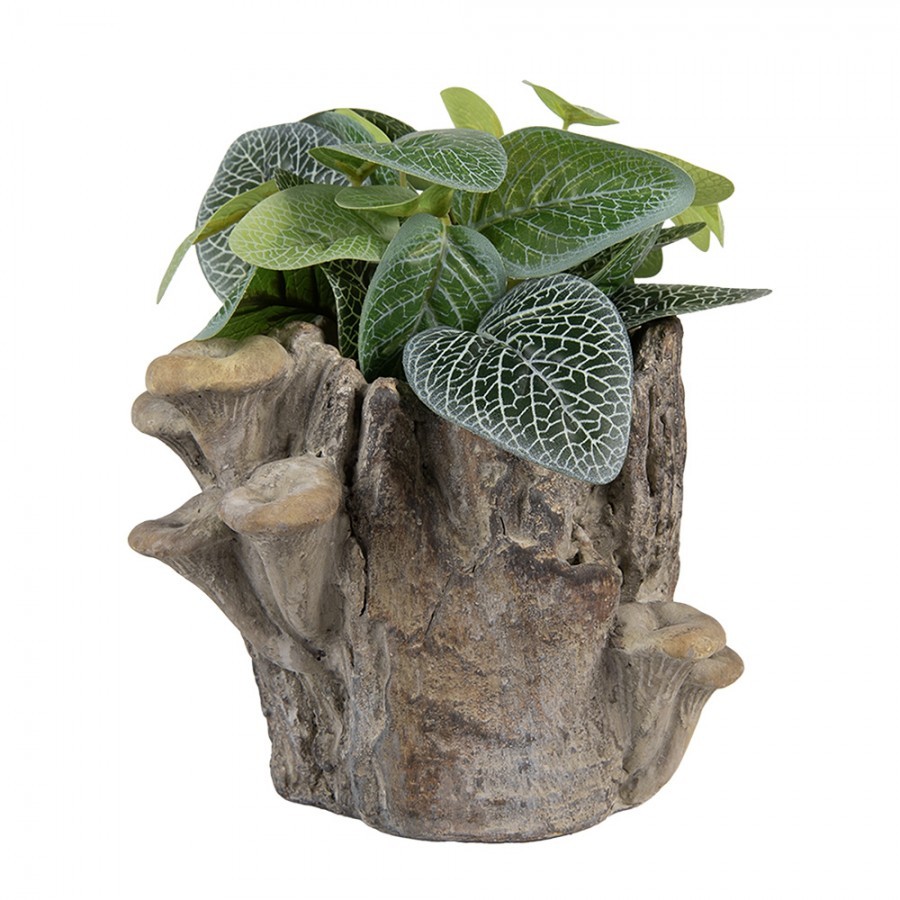 Hnědý cementový květináč kmen stromu s houbami Botanic - 19*17*16 cm