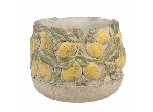 Béžový antik cementový květináč lemovaný citróny Lemoni - Ø 19*15cm