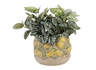 Béžový antik cementový květináč lemovaný citróny Lemoni - Ø 19*15cm