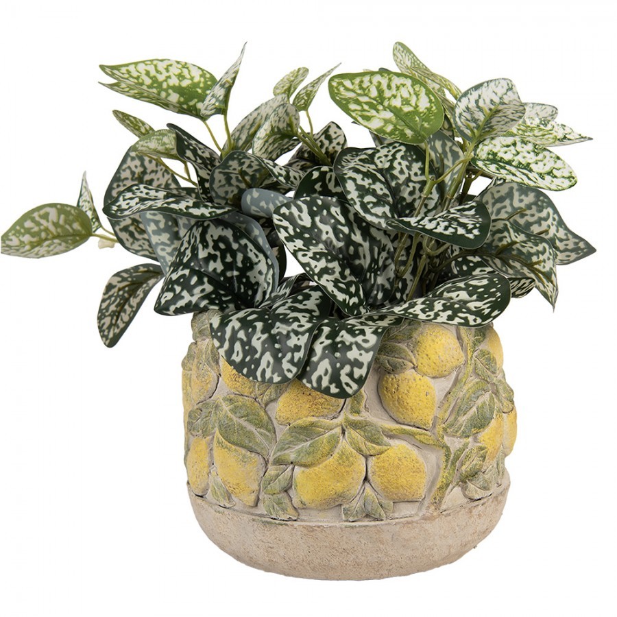 Béžový antik cementový květináč lemovaný citróny Lemoni - Ø 19*15cm