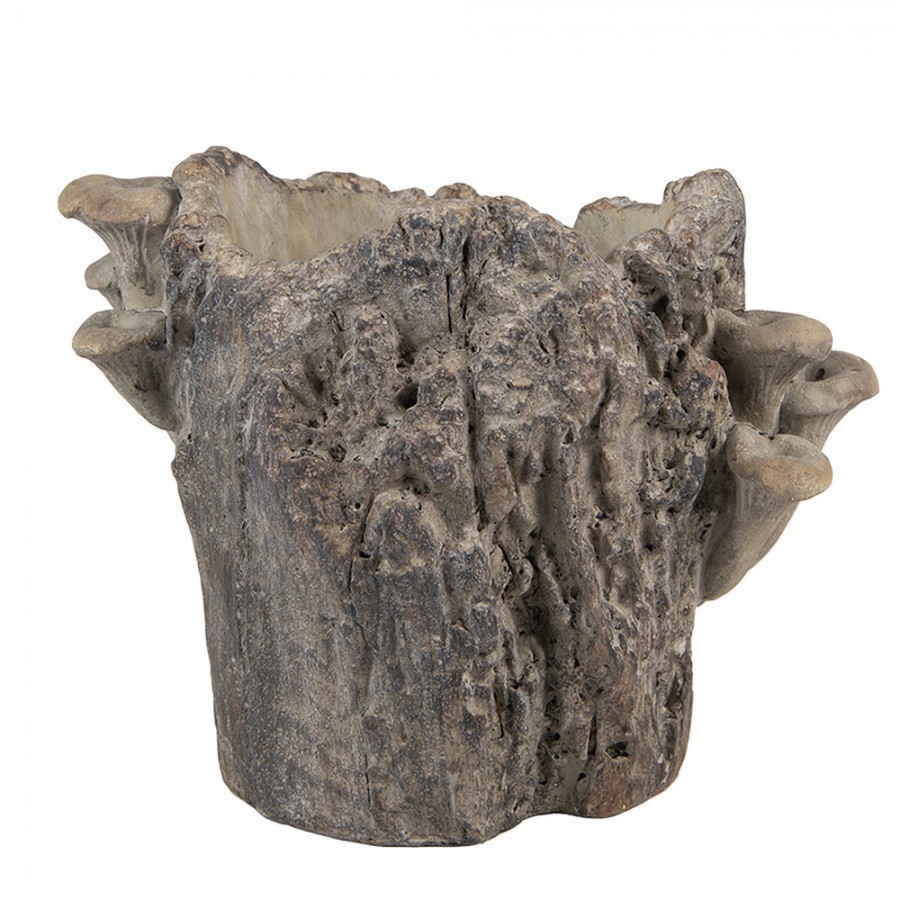 Hnědý cementový květináč kmen stromu s houbami Botanic M - 24*18*18 cm