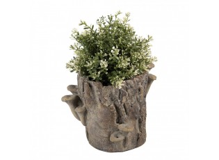 Hnědý cementový květináč kmen stromu s houbami Botanic M - 24*18*18 cm