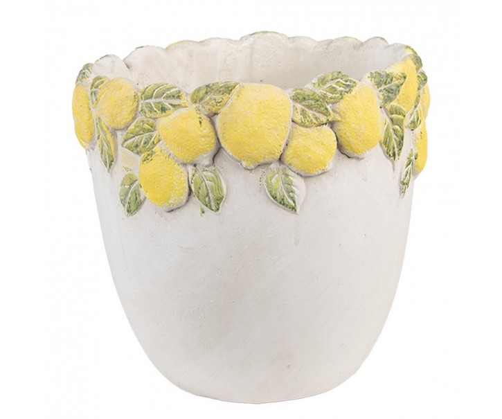 Cementový květináč lemovaný citróny Lemoni M - Ø 20*19 cm Clayre & Eef