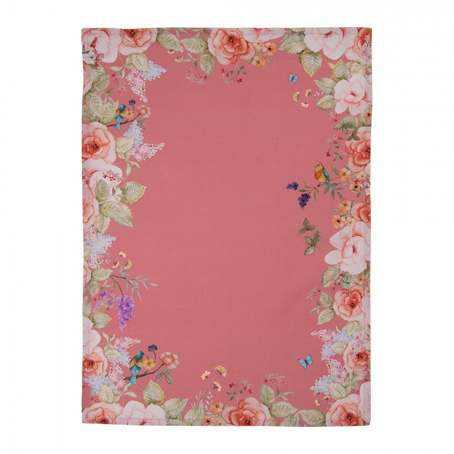 Růžová bavlněná utěrka Flower & Fiesta - 50*70 cm