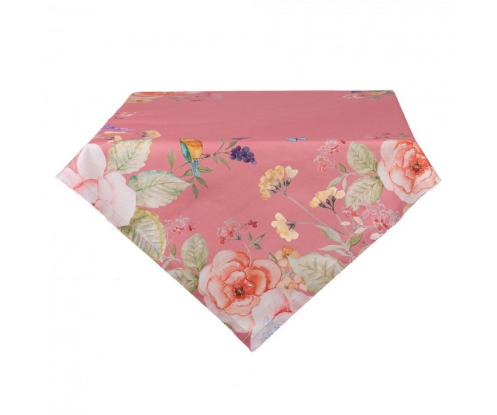 Růžový bavlněný ubrus s květy Flower & Fiesta - 100*100 cm Clayre & Eef