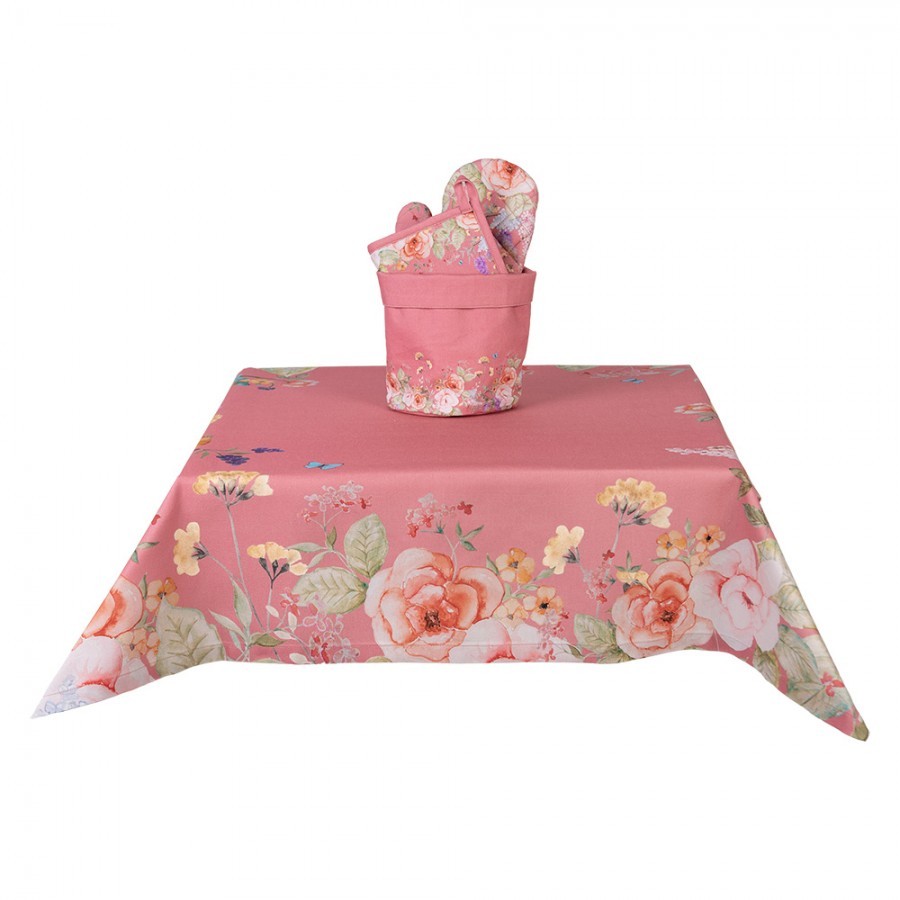 Růžový bavlněný ubrus s květy Flower & Fiesta - 100*100 cm