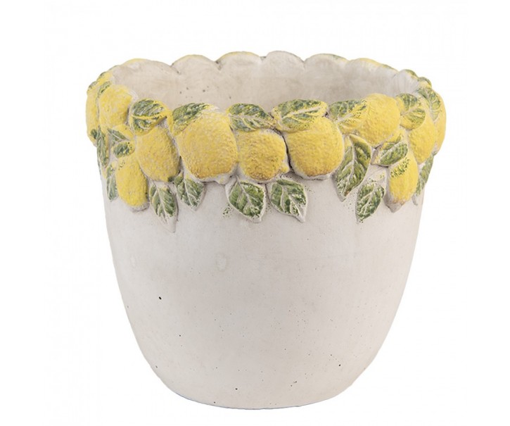 Cementový květináč lemovaný citróny Lemoni S - Ø 16*15 cm Clayre & Eef