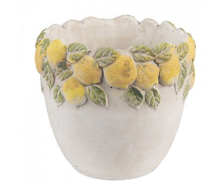 Cementový květináč lemovaný citróny Lemoni - Ø 14*12 cm Clayre & Eef