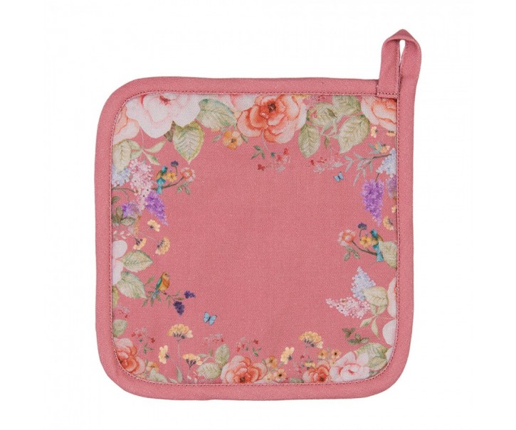 Růžová bavlněná chňapka - podložka Flower & Fiesta - 20*20 cm Clayre & Eef