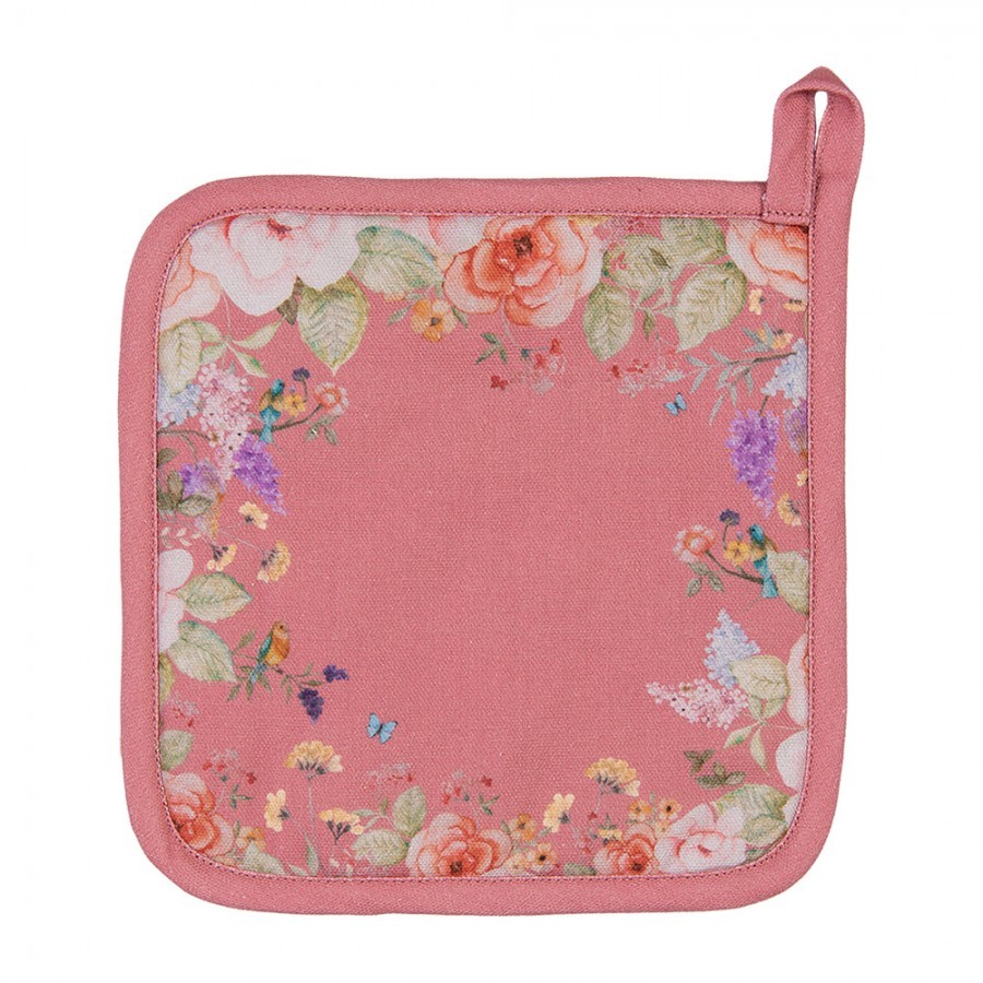 Růžová bavlněná chňapka - podložka Flower & Fiesta - 20*20 cm