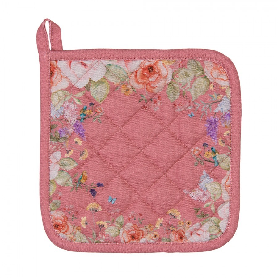 Růžová bavlněná chňapka - podložka Flower & Fiesta - 20*20 cm