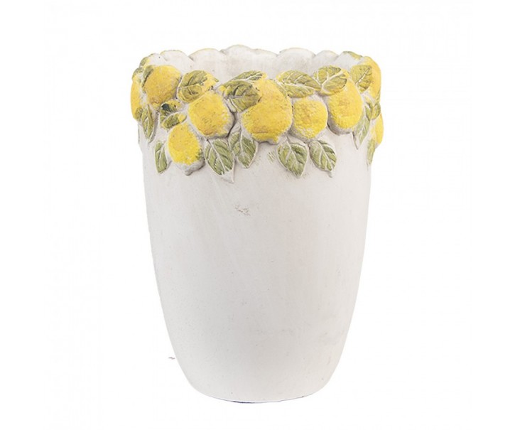 Cementový květináč lemovaný citróny Lemoni S - Ø 13*17 cm Clayre & Eef