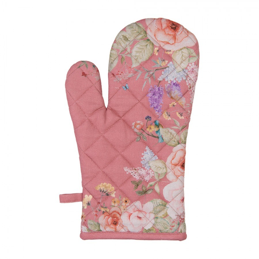 Růžová bavlněná chňapka - rukavice Flower & Fiesta - 18*30 cm