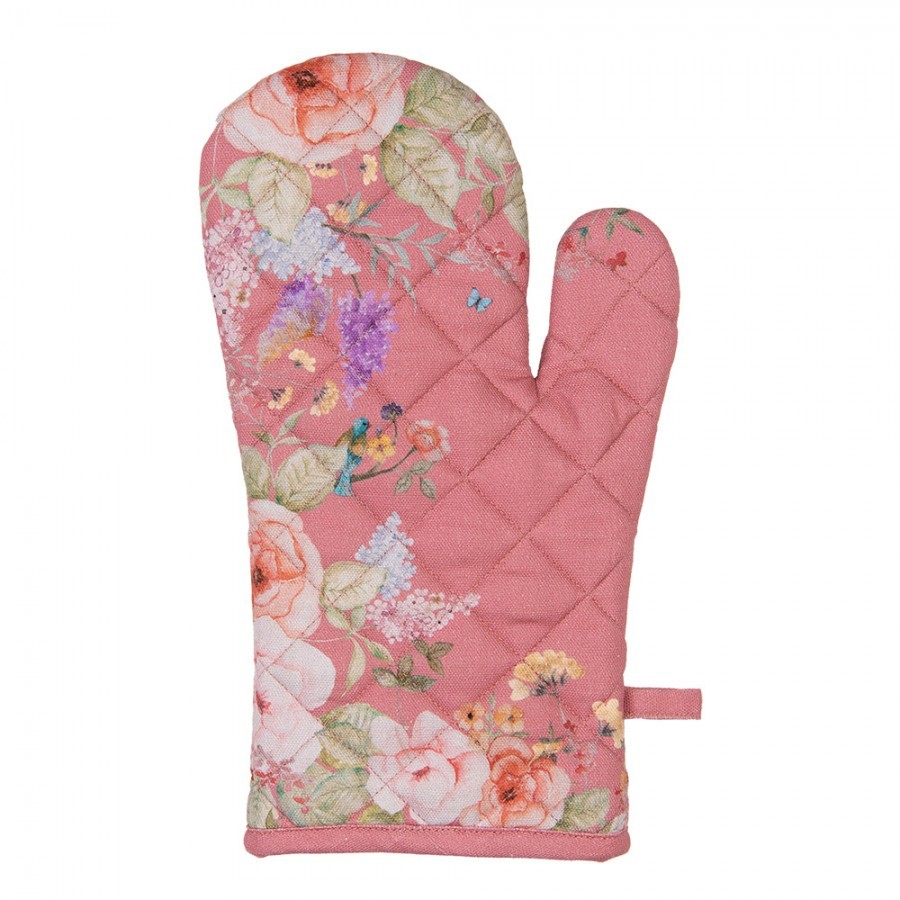 Růžová bavlněná chňapka - rukavice Flower & Fiesta - 18*30 cm