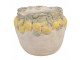 Béžový cementový květináč lemovaný citróny Lemoni - Ø 22*19 cm Clayre & Eef