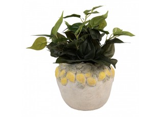 Béžový cementový květináč lemovaný citróny Lemoni - Ø 22*19 cm