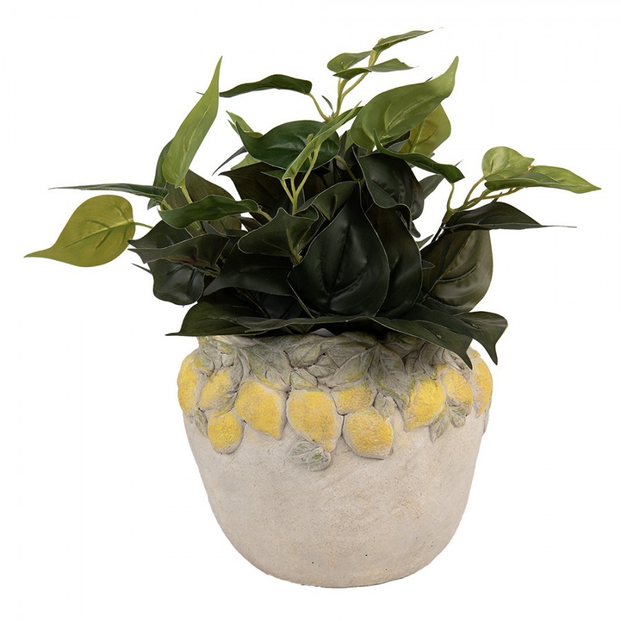 Béžový cementový květináč lemovaný citróny Lemoni - Ø 22*19 cm