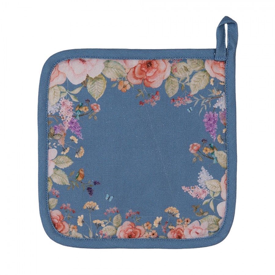Modrá bavlněná chňapka - podložka Flower & Fiesta - 20*20 cm