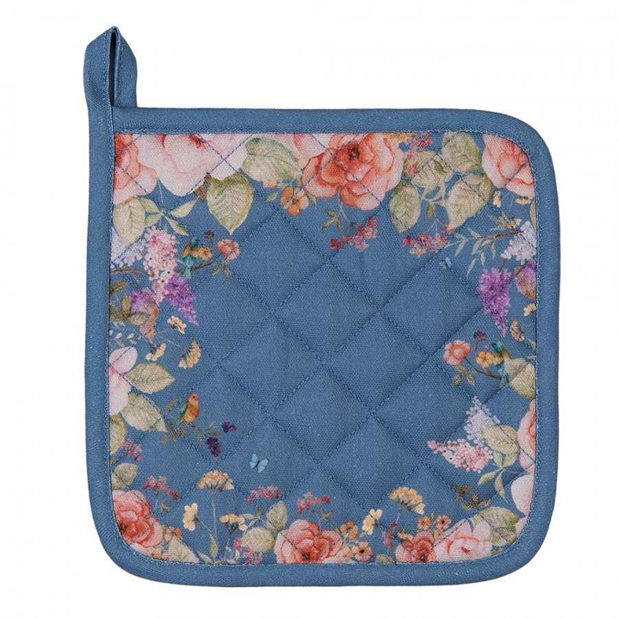 Modrá bavlněná chňapka - podložka Flower & Fiesta - 20*20 cm